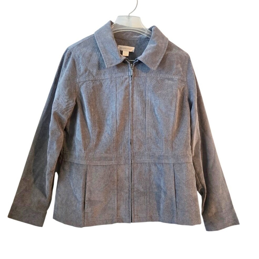 Christopher & Banks Women Jacket Gray Full Zip Corduroy Classic Workwear Size L‎